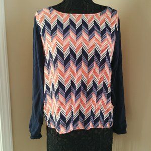 Gap Long Sleeve Striped Blouse Orange, Blue, Cream